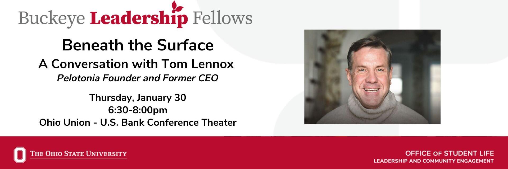 Graphic for Beneath the Surface featuring Pelotonia Founder Tom Lennox on Thursday, January 30.